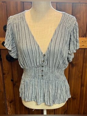 Vintage Jolt XL peasant style blue stripe top figure flattering!